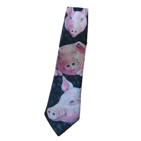Vintage 80s Pig Necktie Novelty Tie Ralph Marlin Blaine Heilman 1989 - Picture 1 of 13